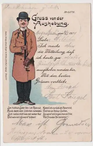 69387 Künstler AK Bruno Bürger Leipzig No. 6076 Gruss von der Aushebung 1901