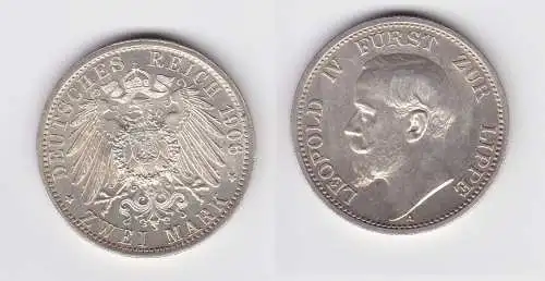 2 Mark Silber Münze 1906 Leopold Fürst zu Lippe IV J.78 f.Stgl. (119481)