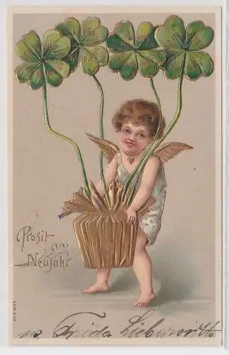 70619 geprägte Ak Prosit Neujahr Engel mit Kleeblätter SER. 253  1907