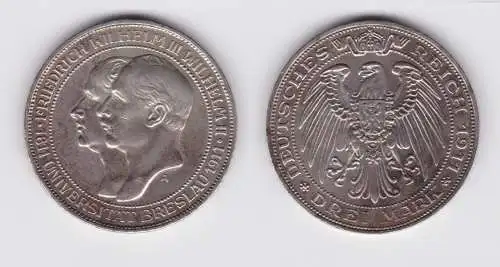 3 Mark Silbermünze Preussen Universität Breslau 1911 Jäger 108 f.vz (151278)