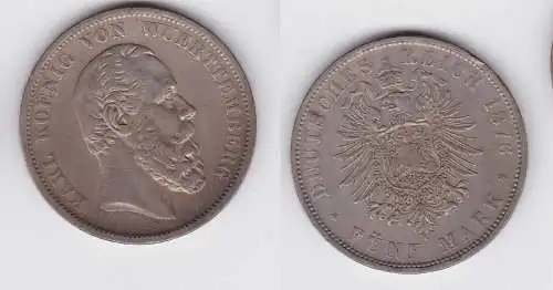 5 Mark Silbermünze Württemberg König Karl 1876 Jäger 173 ss (140093)