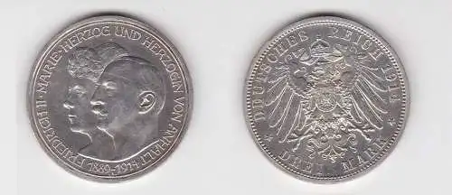 3 Mark Silbermünze Anhalt Silberhochzeit 1914 Jäger 24 (130855)