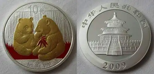 10 Yuan Silber Münze China 2009 Panda 1 Unze Silber teilvergoldet (115916)