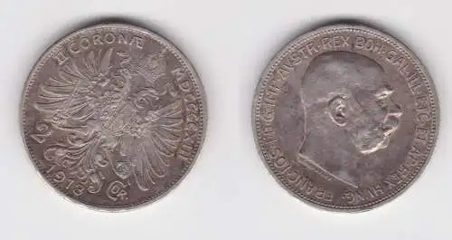 2 Kronen Silber Münze Österreich 1913 f.vz (136639)