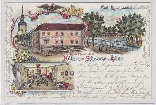 99254 Ak Lithographie Gruß aus dem Hotel zum schwarzen Adler Bad Lauchstädt 1901