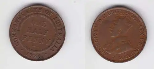 1/2 Penny Bronze Münze Australien Georg V. 1926 ss+ (136077)