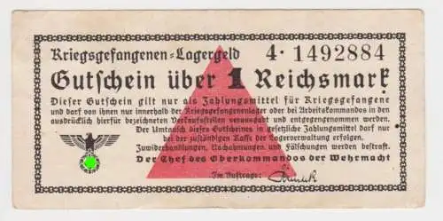 1 Reichsmark Gutschein der Deutschen Kriegsgefangenenlager 1939-45  (153419)