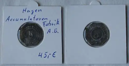 5 Pfennig Zink Notmünze Notgeld Hagen Accumulatoren Fabrik um 1920 (106275)