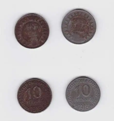 2 x 10 Pfennig Eisen Notgeld Münzen Oberamt Göppingen 1918  (139886)