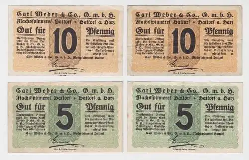 2 x 5 & 10 Pfennig Banknoten Notgeld Flachsspinnerei Hattorf a.Harz (138061)