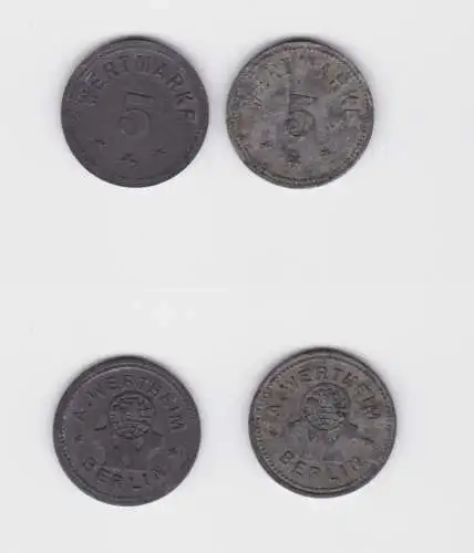 2 x 5 Pfennig Zink Notgeld Münzen Berlin Kaufhaus A.Wertheim  (139909)