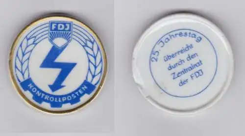 DDR Porzellan Medaille FDJ Kontrollposten 25 Jahre FDJ (137932)
