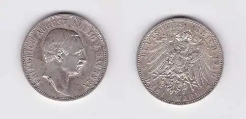 3 Mark Silber Münze Sachsen König Friedrich August 1910 E (127395)