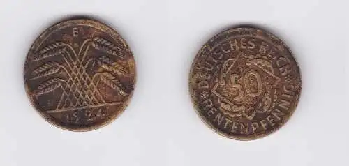 50 Rentenpfennig Messing Münze Weimarer Republik 1924 E Jäger 310 (127376)