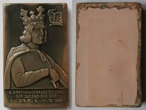DDR Keramik Plakette 8.Briefmarkenausstellung der Jugend Magdeburg 1984 (145065)