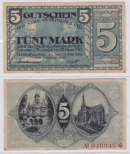 5 Mark Banknote Stadt Mühlhausen in Thüringen 31.10.1918 (123393)