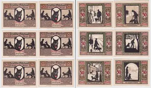 6 Banknoten 50 Pfennig Notgeld Oldenburg Verein für Sanitätshunde 1921 (123300)