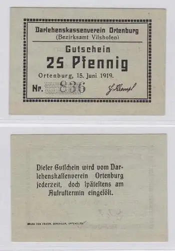 25 Pfennig Banknote Darlehenskassenverein Ortenburg 15.06.1919  (126267)