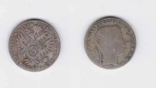 3 Kreuzer Silber Münze Österreich Habsburg Ferdinand I. 1838 (126669)