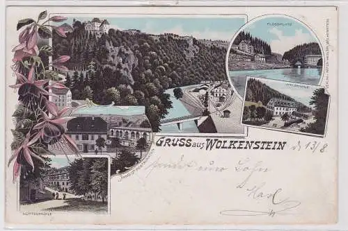 99905 Lithographie Ak Gruss aus Wolkenstein - Hüttenmühle, Flossplatz usw. 1899