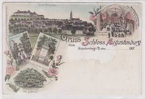 99767 Lithographie Ak Gruss aus Schloss Augustusburg Schellenberg um 1890