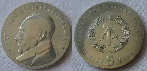 DDR Gedenk Münze 5 Mark Carl von Ossietzky 1989 Stempelglanz (155436)