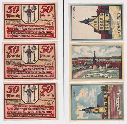 3 Banknoten Notgeld Friedrichroda Industrie & Gewerbeausstellung 1921 (150732)