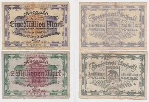 2 Banknoten Inflation Anhaltinische Staatsschuldenverwaltung Dessau 1923(153235)