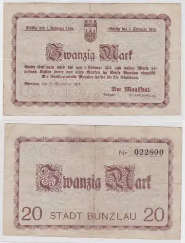 20 Mark Banknote Notgeld Stadt Bunzlau 11.11.1918 (152147)