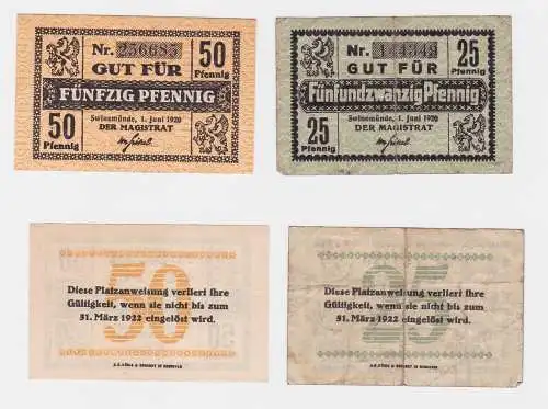 2 Banknoten Notgeld Stadt Swinemünde Świnoujście 1.06.1920 (122487)