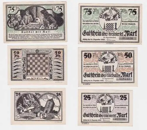 3 Banknoten Notgeld Gemeinde Stroebeck 1921 (121040)