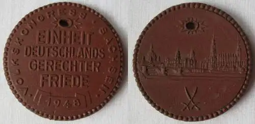Seltene Meissner Porzellan Medaille Volkskongress Sachsen 1948 (145019)