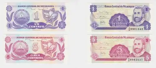 1 und 5 Centavo Banknoten Nicaragua kassenfrisch (138603)