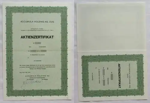 100.000 Franken Aktienzertifikat Accumula Holding AG Zug 08.05.1970 (143802)