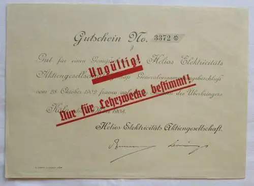 Gutschein für ein Genußschein Helios Elektrizitäts AG Köln 01.03.1903 (144265)