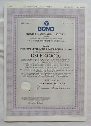 100.000 DM Aktie Bond Finance (DM) Limited London Juni 1988 (142158)