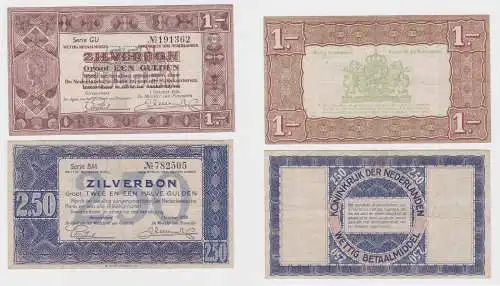 1 und 2,5 Gulden Banknoten Zilverbon Niederlande 1.10.1938 (121496)