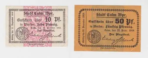 10 + 50 Pfennig Banknoten Notgeld Stadt Culm Chelmno 22. Dezember 1916 (132331)