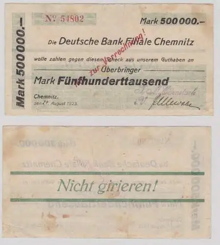 500000 Mark Banknote Chemnitz Deutsche Bank 1923 (135177)