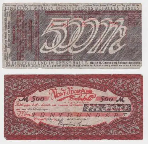 500 Mark Banknoten Inflation Stadtsparkasse Bielefeld 15.9.1922 (134888)