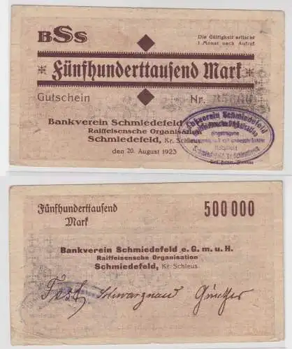 500000 Mark Banknote Bankverein Schmiedefeld 20.August 1923 (135598)