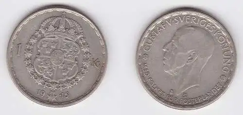 1 Krone Silber Münze Schweden 1946 (114301)