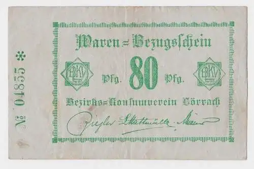 80 Pfennig Banknote Waren Bezugsschein Bezirks Konsumverein Lörrach  (109011)