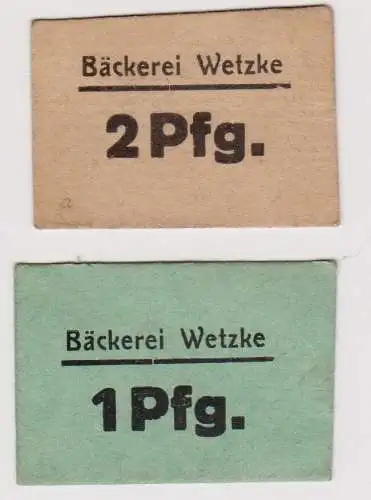 1 & 2 Pfennig Banknoten Notgeld Bäckerei Wetzke Groitzsch ohne Datum (120325)