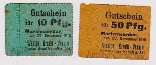 10 & 50 Pfennig Banknote Notgeld Marienwerder 20.12.1916 (120762)