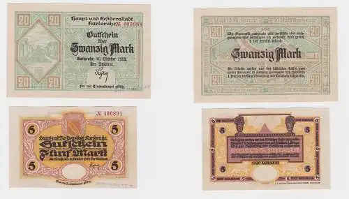 2 Banknoten Notgeld Residenzstadt Karlsruhe 16.10.1918 (120654)