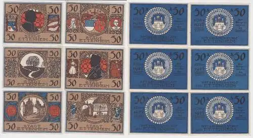 6 x 50 Pfennig Banknoten Notgeld Stadt Ettenheim 1.3.1922 (122764)