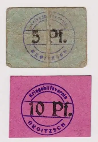 5 & 10 Pfennig Banknoten Notgeld Kriegshilfsverein Groitzsch ohne Jahr  (120745)