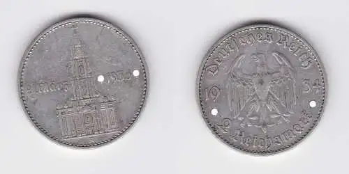 2 Mark Silber Münze 3. Reich Garnisonkirche mit Datum 1934 A Jäger 355 (131525)