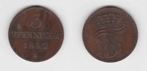 3 Pfennig Kupfer Münze Mecklenburg-Schwerin 1852 A f.vz (139653)